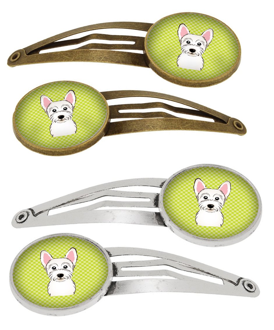 Checkerboard Lime Green Westie Set of 4 Barrettes Hair Clips BB1