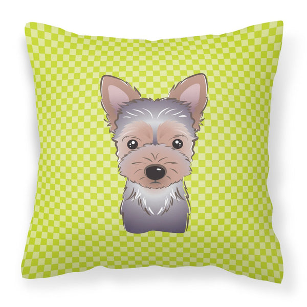 Checkerboard Lime Green Yorkie Puppy Canvas Fabric Decorative Pillow by Caroline's Treasures