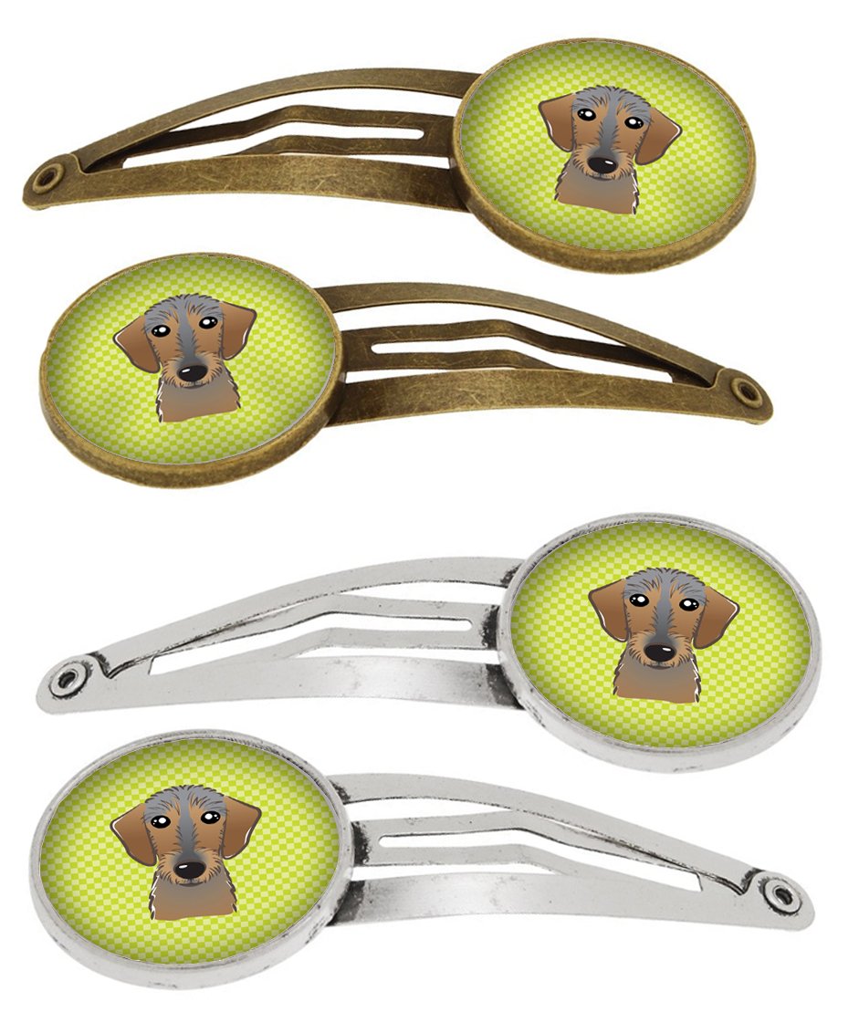 Checkerboard Lime Green Wirehaired Dachshund Set of 4 Barrettes Hair Clips BB1295HCS4