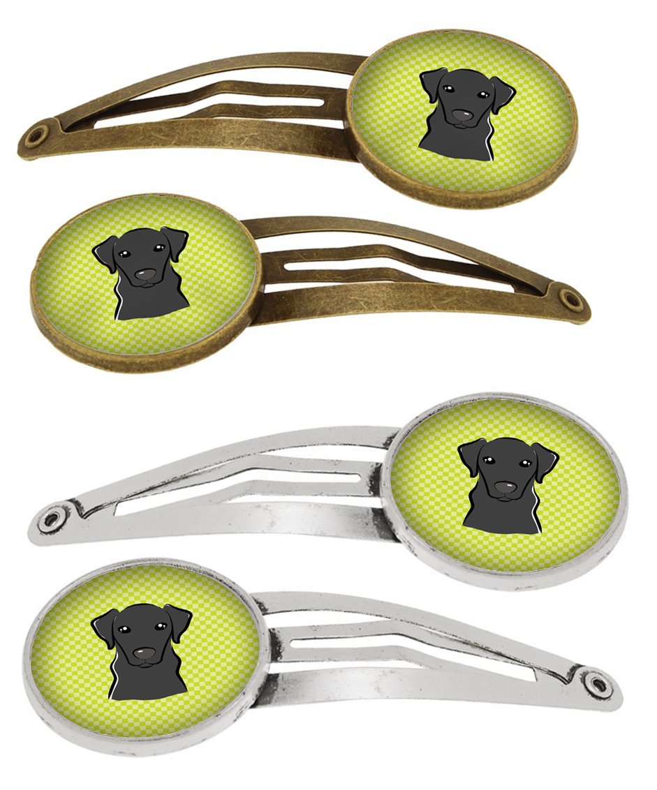 Checkerboard Lime Green Black Labrador Set of 4 Barrettes Hair Clips BB1297HCS4