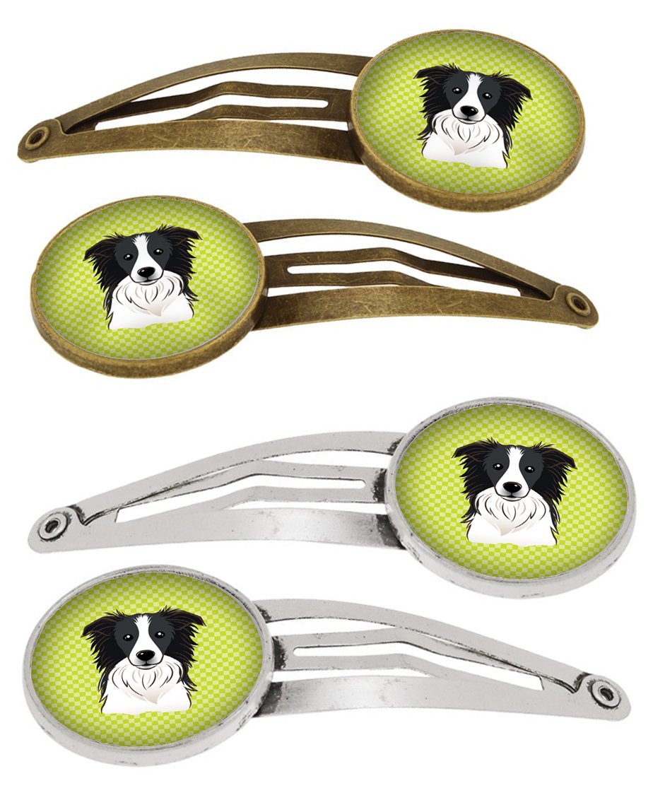 Checkerboard Lime Green Border Collie Set of 4 Barrettes Hair Clips BB1303HCS4