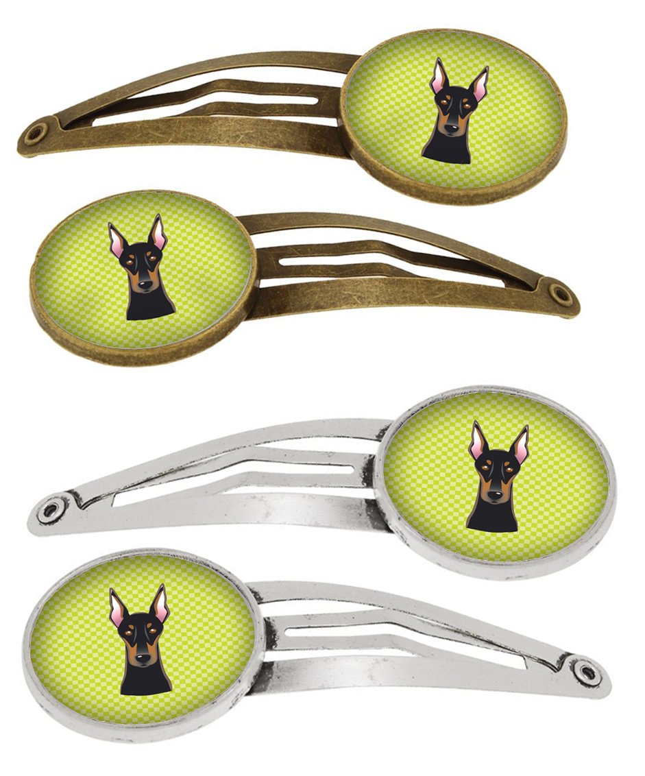 Checkerboard Lime Green Doberman Set of 4 Barrettes Hair Clips BB1307HCS4