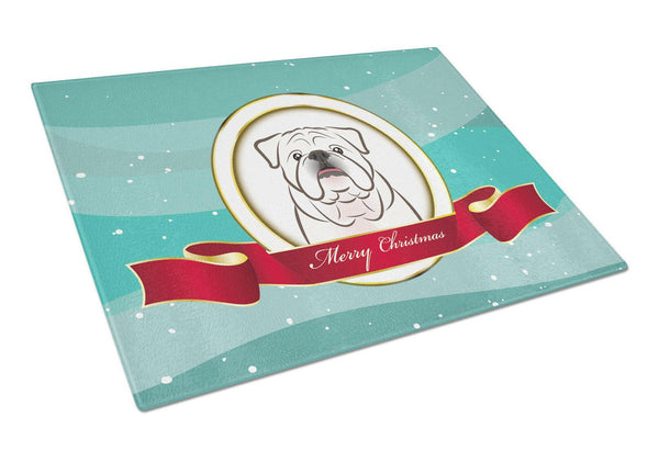 White English Bulldog  Merry Christmas Glass Cutting Board Large BB1530LCB by Caroline's Treasures