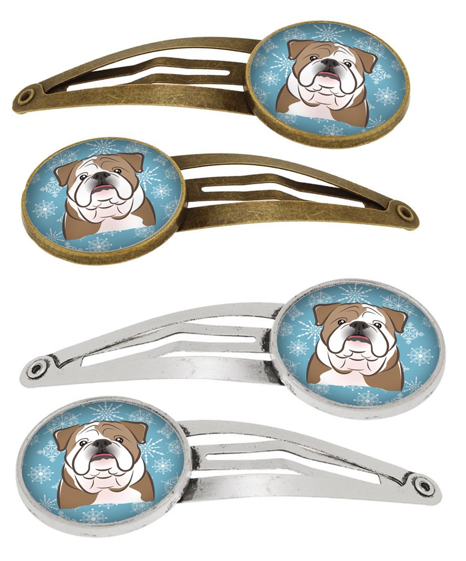 Snowflake English Bulldog  Set of 4 Barrettes Hair Clips BB1653HCS4