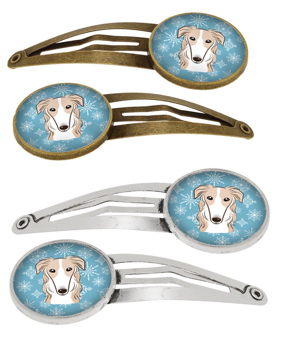 Snowflake Borzoi Set of 4 Barrettes Hair Clips BB1662HCS4