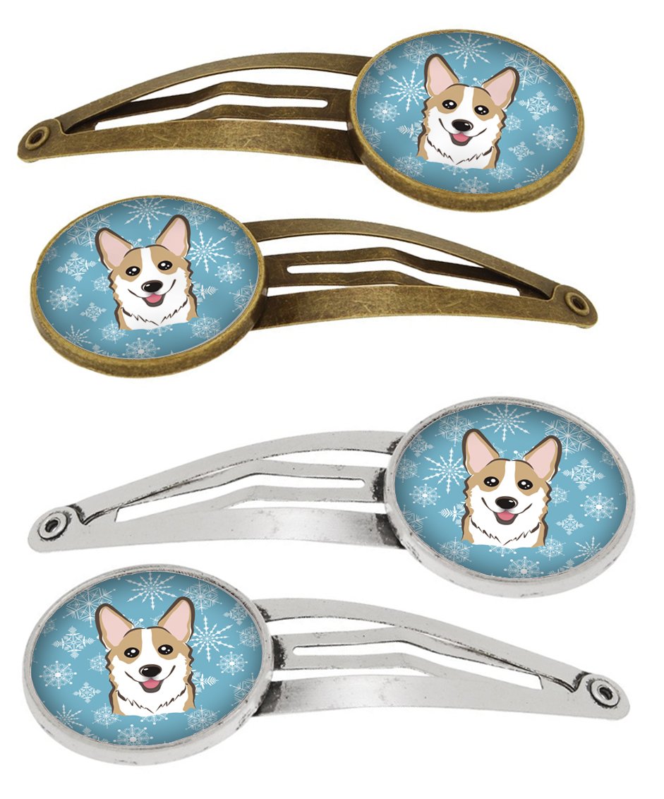 Snowflake Sable Corgi Set of 4 Barrettes Hair Clips BB1687HCS4