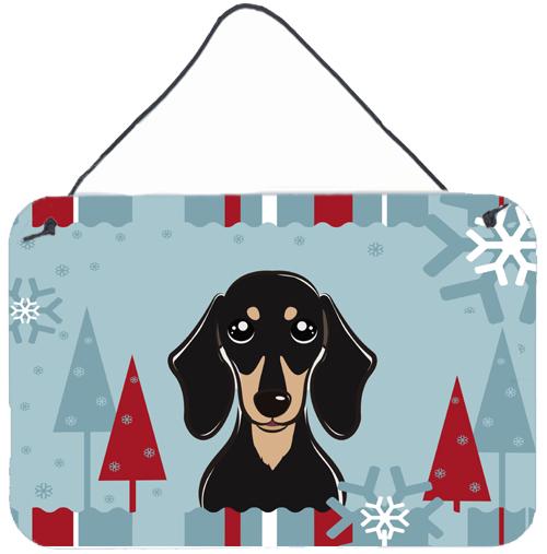 Winter Holiday Smooth Black and Tan Dachshund Wall or Door Hanging Prints BB1711DS812 by Caroline's Treasures