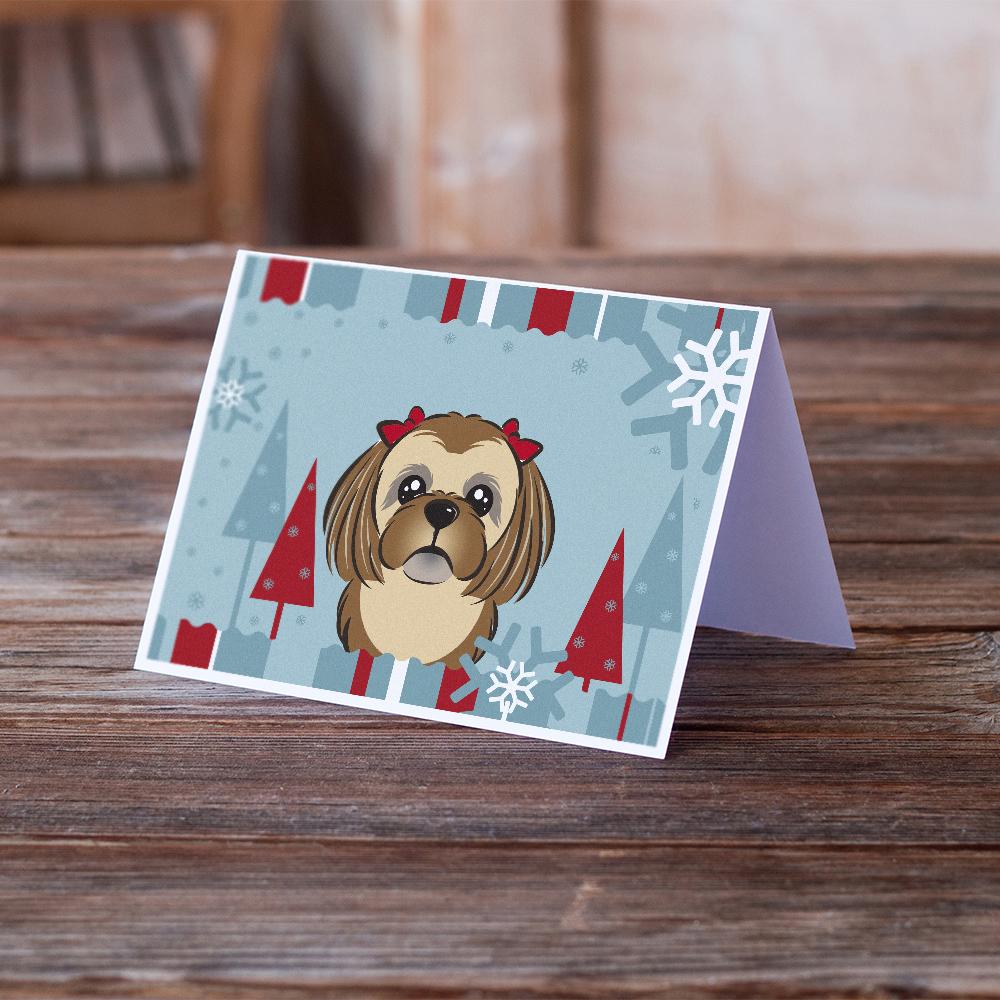 Buy this Winter Holiday Chocolate Brown Shih Tzu Greeting Cards and Envelopes Pack of 8