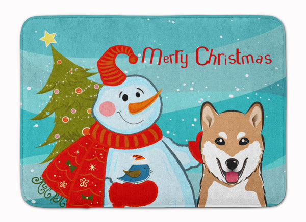 Snowman with Shiba Inu Machine Washable Memory Foam Mat BB1845RUG - the-store.com