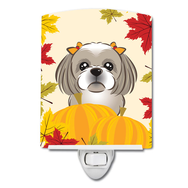 Gray Silver Shih Tzu Thanksgiving Ceramic Night Light BB2056CNL - the-store.com