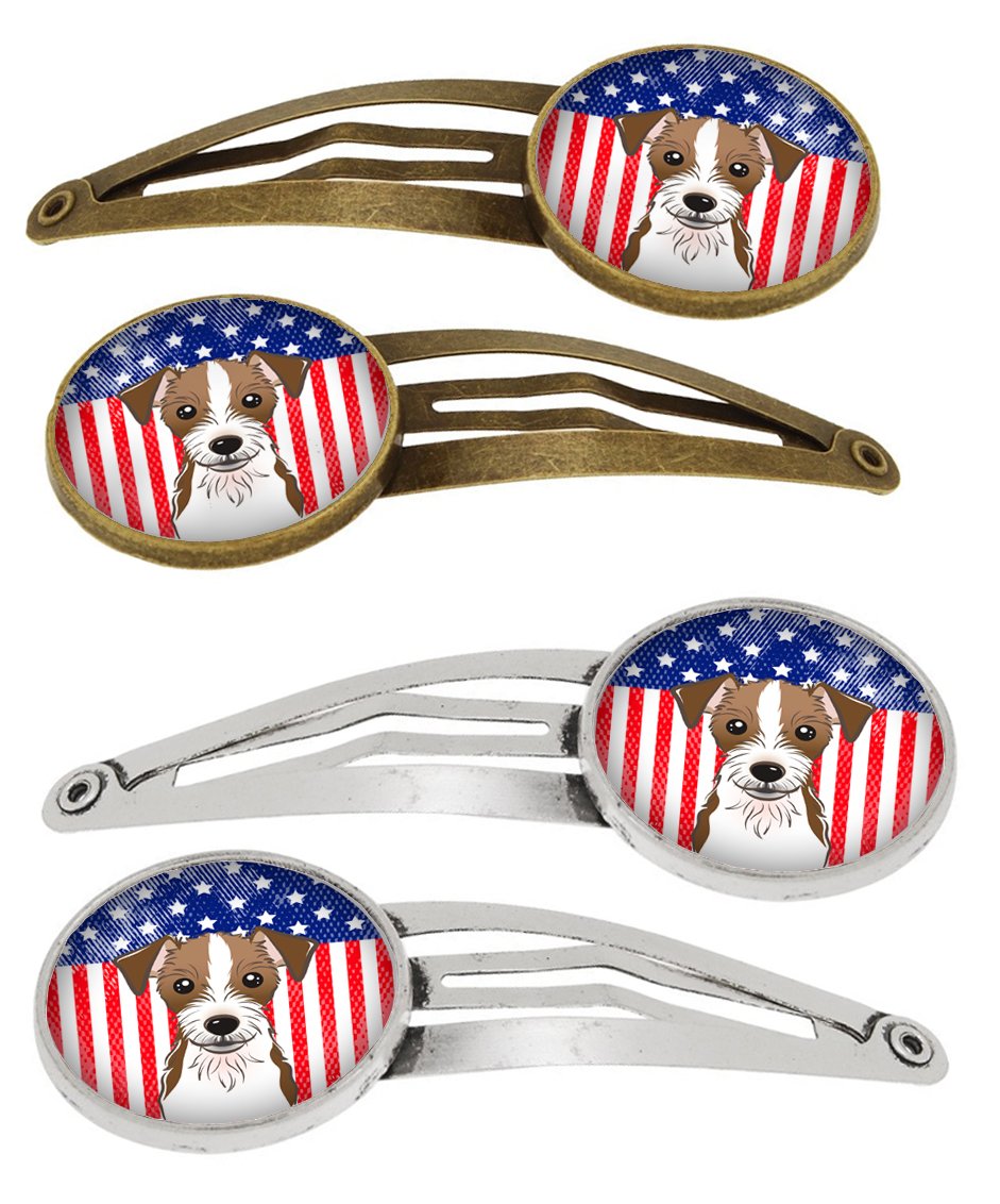 American Flag and Jack Russell Terrier Set of 4 Barrettes Hair Clips BB2132HCS4