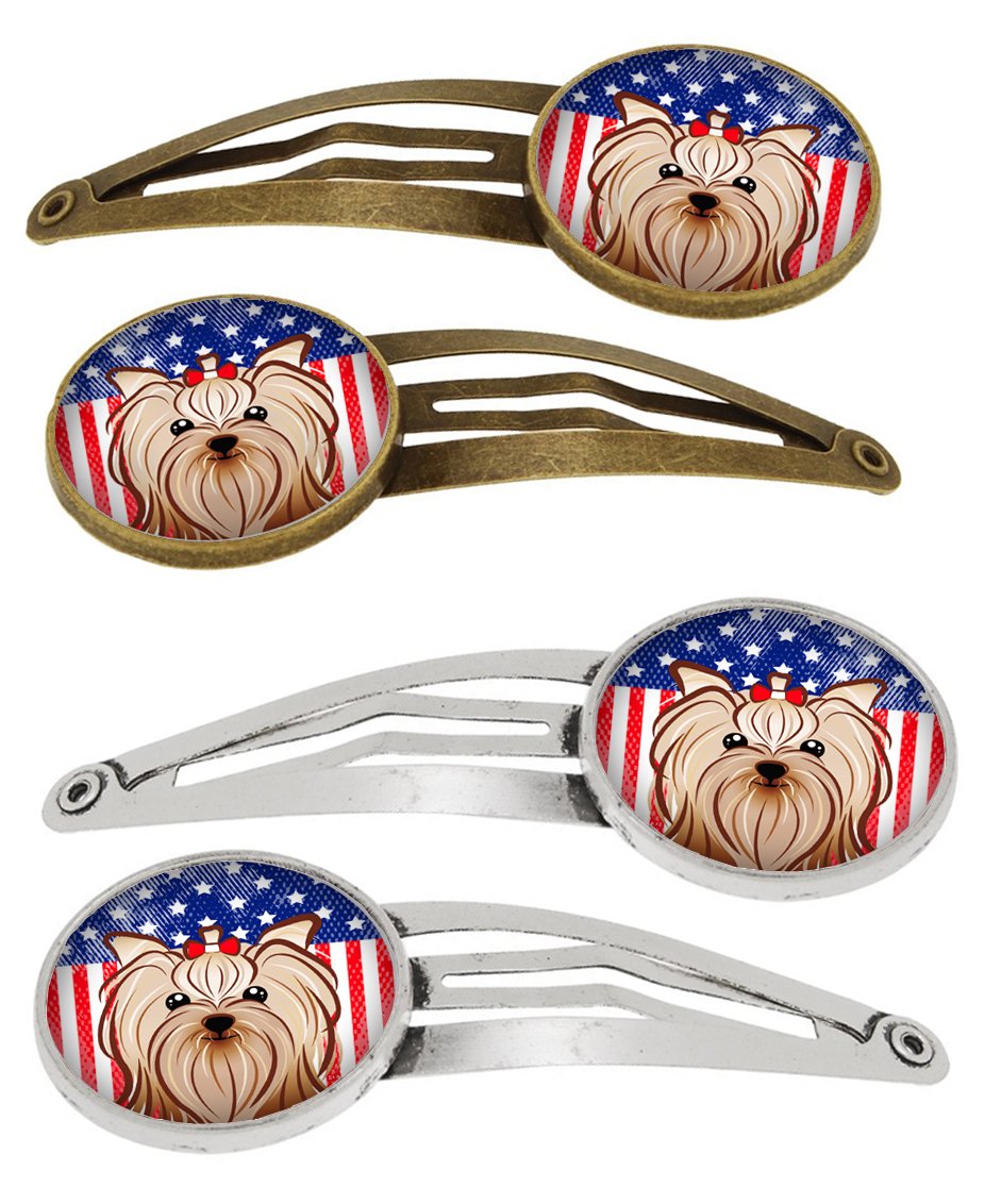 American Flag and Yorkie Yorkishire Terrier Set of 4 Barrettes Hair Clips BB2134HCS4