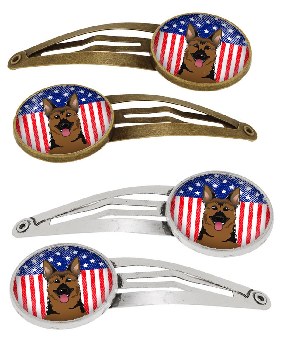 American Flag and German Shepherd Set of 4 Barrettes Hair Clips BB2141HCS4