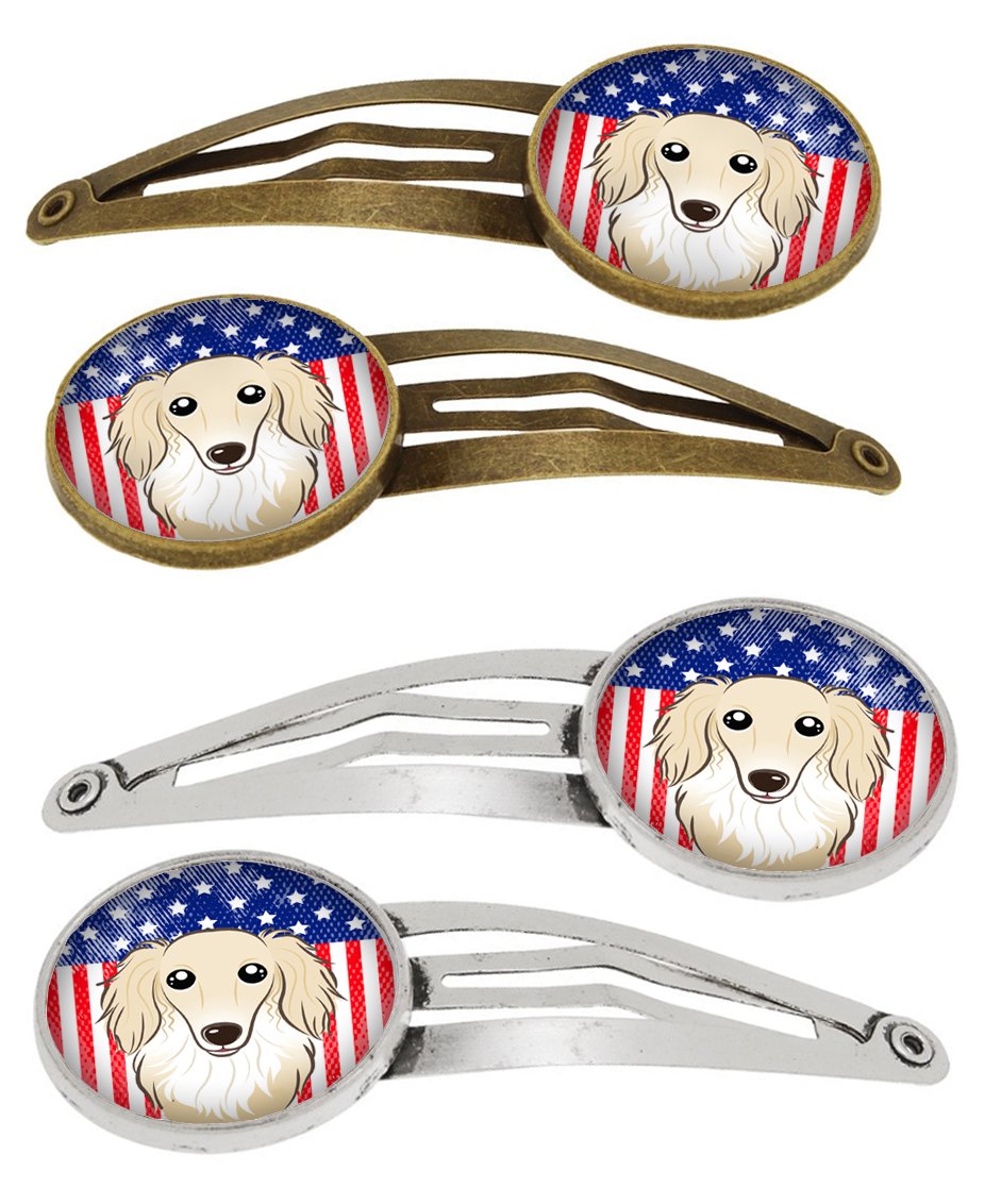 American Flag and Longhair Creme Dachshund Set of 4 Barrettes Hair Clips BB2142HCS4