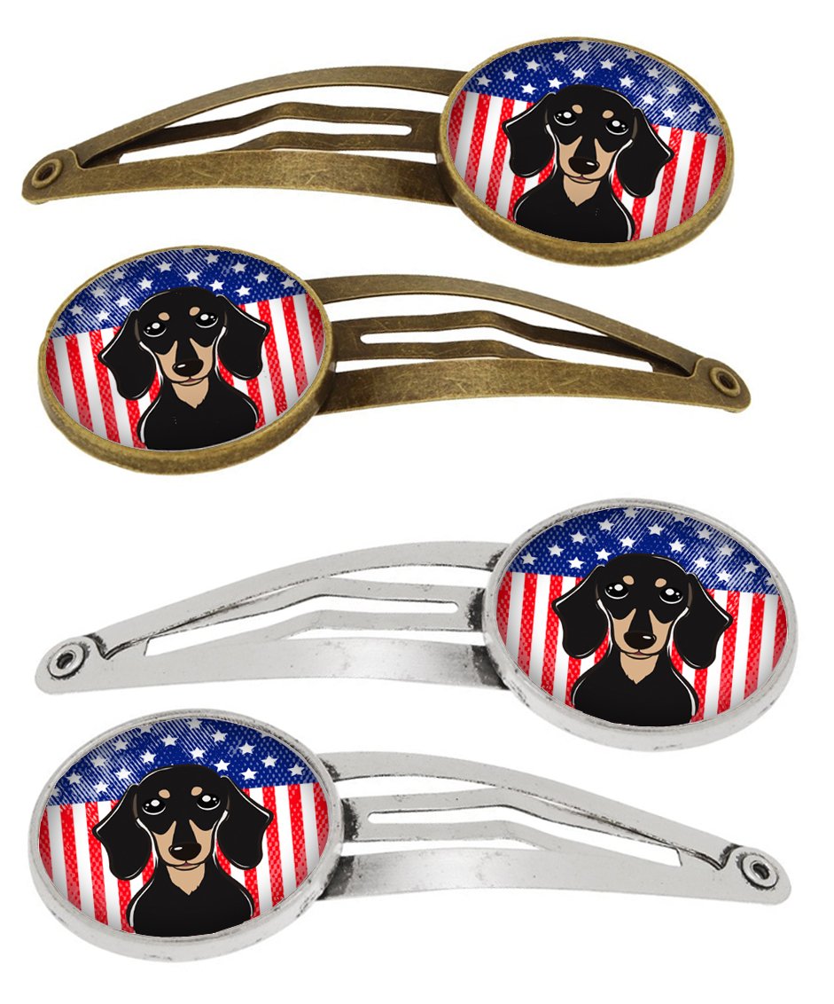 American Flag and Smooth Black and Tan Dachshund Set of 4 Barrettes Hair Clips BB2145HCS4