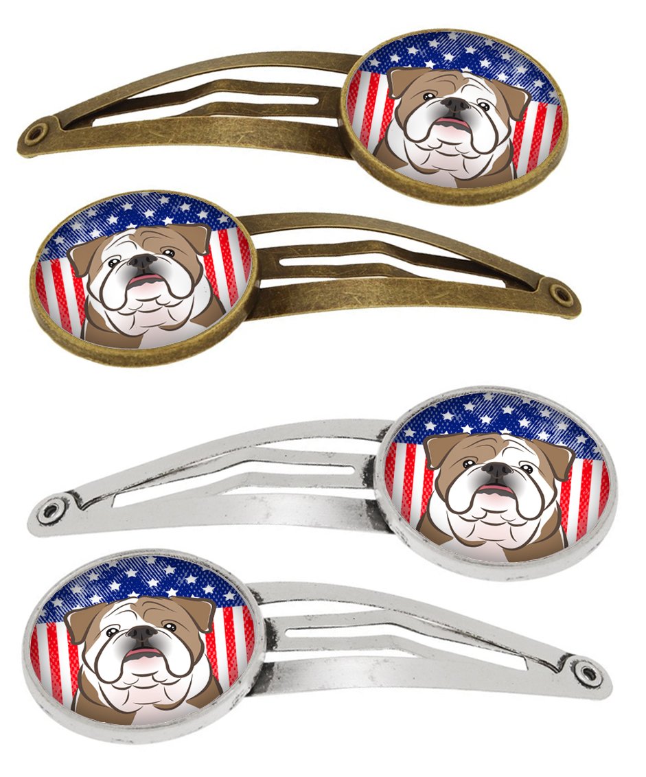 American Flag and English Bulldog Set of 4 Barrettes Hair Clips BB2149HCS4