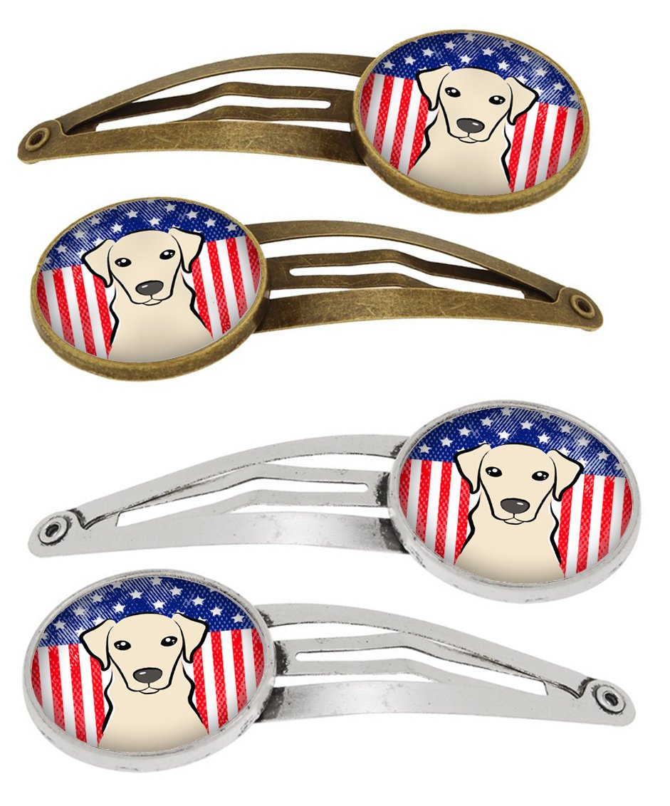 American Flag and Yellow Labrador Set of 4 Barrettes Hair Clips BB2152HCS4