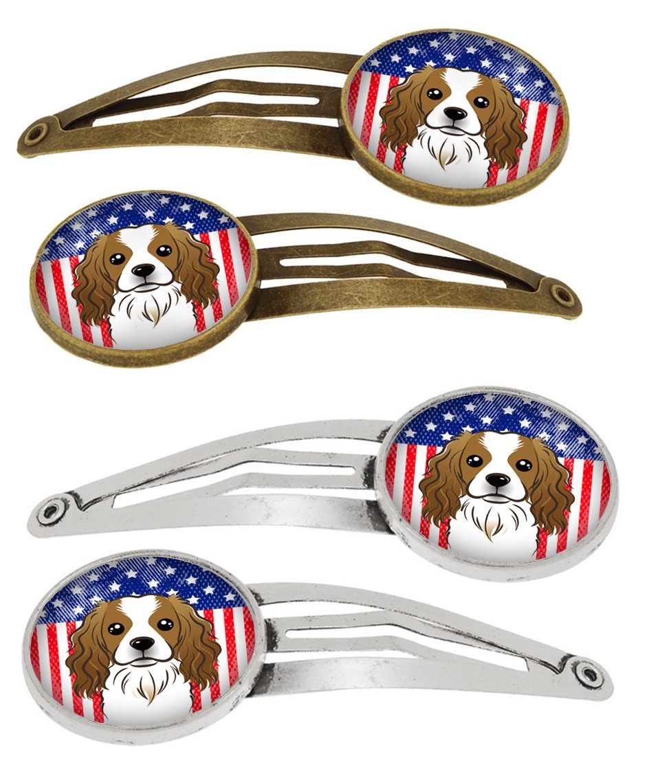 American Flag and Cavalier Spaniel Set of 4 Barrettes Hair Clips BB2154HCS4