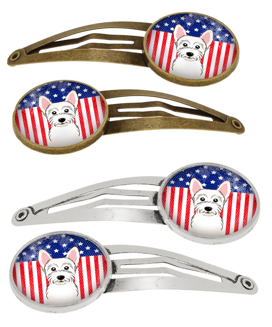 American Flag and Westie Set of 4 Barrettes Hair Clips BB2156HCS4