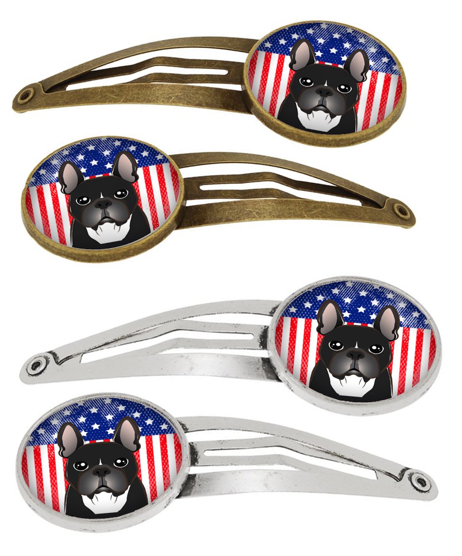 American Flag and French Bulldog Set of 4 Barrettes Hair Clips BB2157HCS4