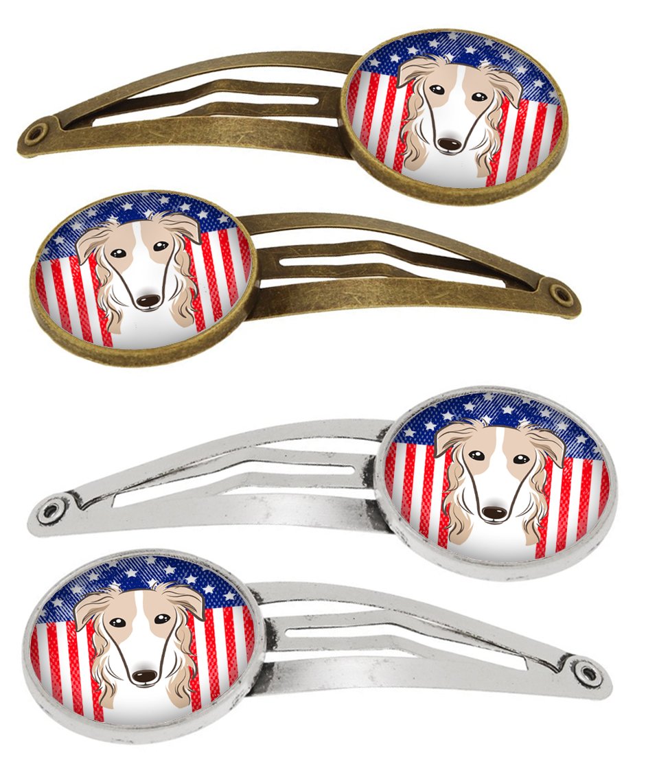 American Flag and Borzoi Set of 4 Barrettes Hair Clips BB2158HCS4