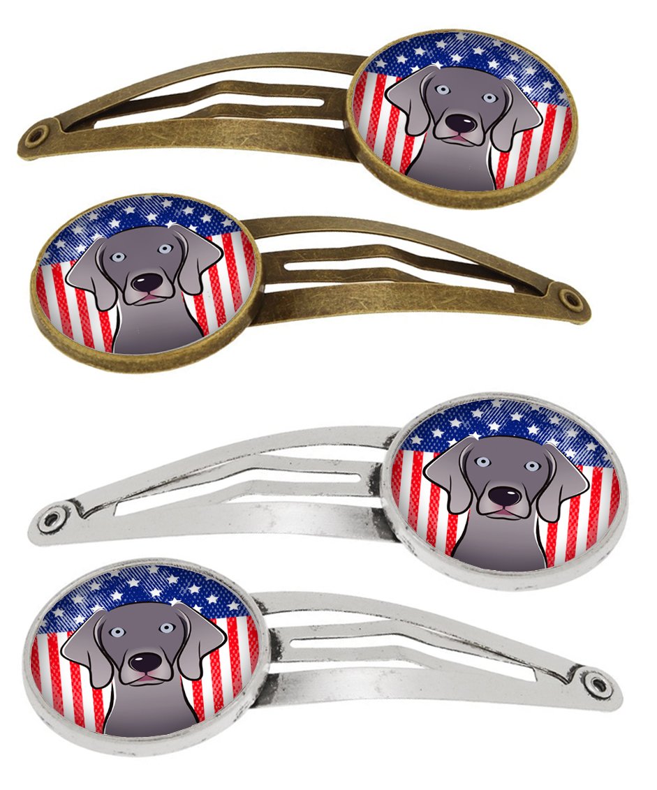 American Flag and Weimaraner Set of 4 Barrettes Hair Clips BB2161HCS4