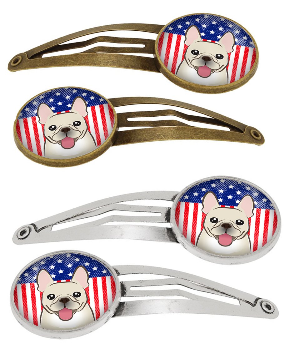 American Flag and French Bulldog Set of 4 Barrettes Hair Clips BB2168HCS4