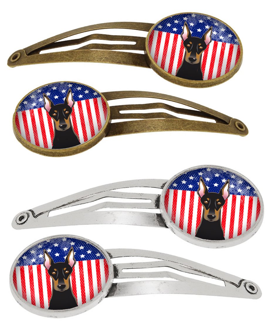 American Flag and Doberman Set of 4 Barrettes Hair Clips BB2175HCS4