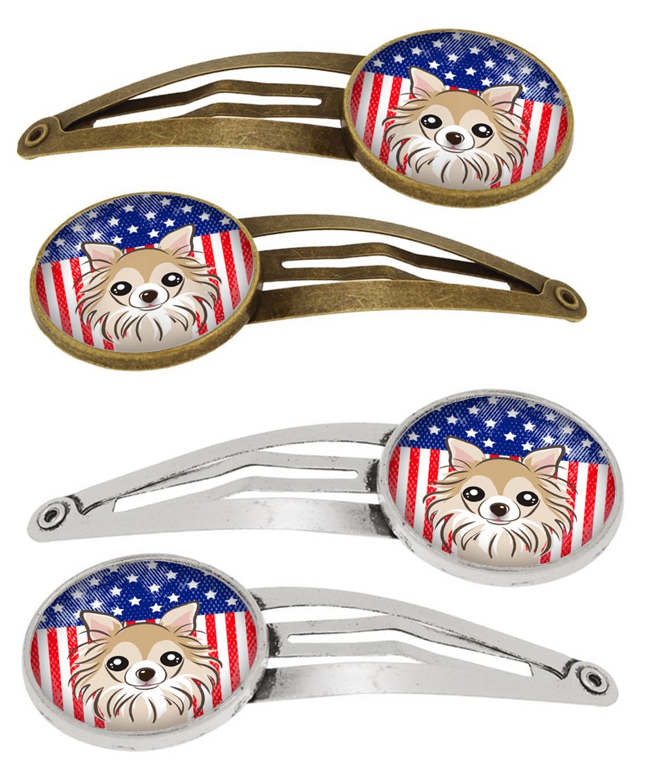 American Flag and Chihuahua Set of 4 Barrettes Hair Clips BB2181