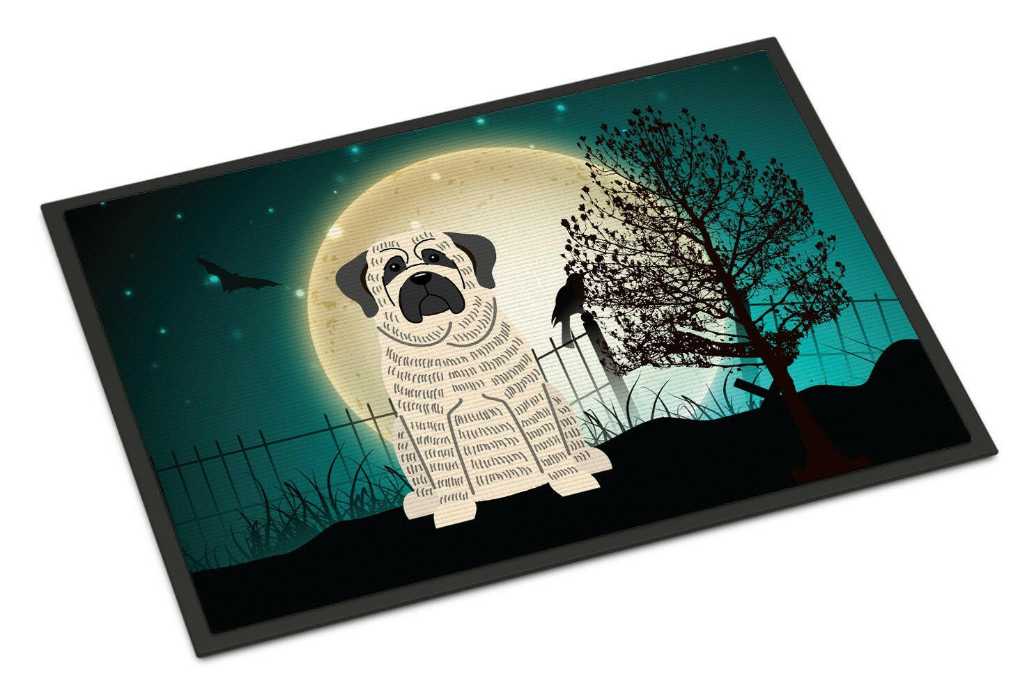 Halloween Scary Mastiff Brindle White Indoor or Outdoor Mat 18x27 BB2206MAT