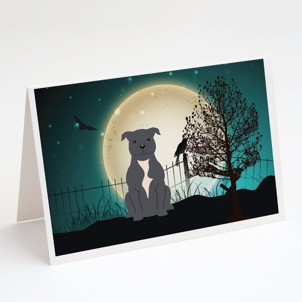 Buy this Halloween Scary Staffordshire Bull Terrier Blue Greeting Cards and Envelopes Pack of 8