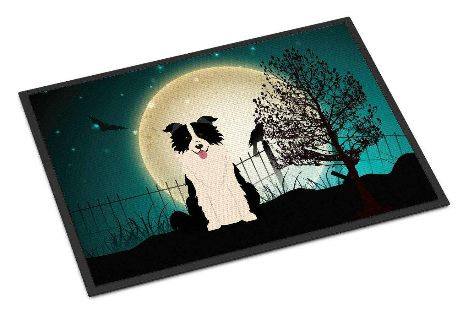 Halloween Scary Border Collie Black White Indoor or Outdoor Mat 18x27 BB2308MAT