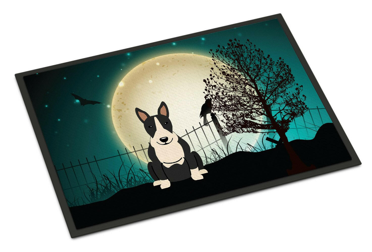 Halloween Scary Bull Terrier Black White Indoor or Outdoor Mat 18x27 BB2323MAT