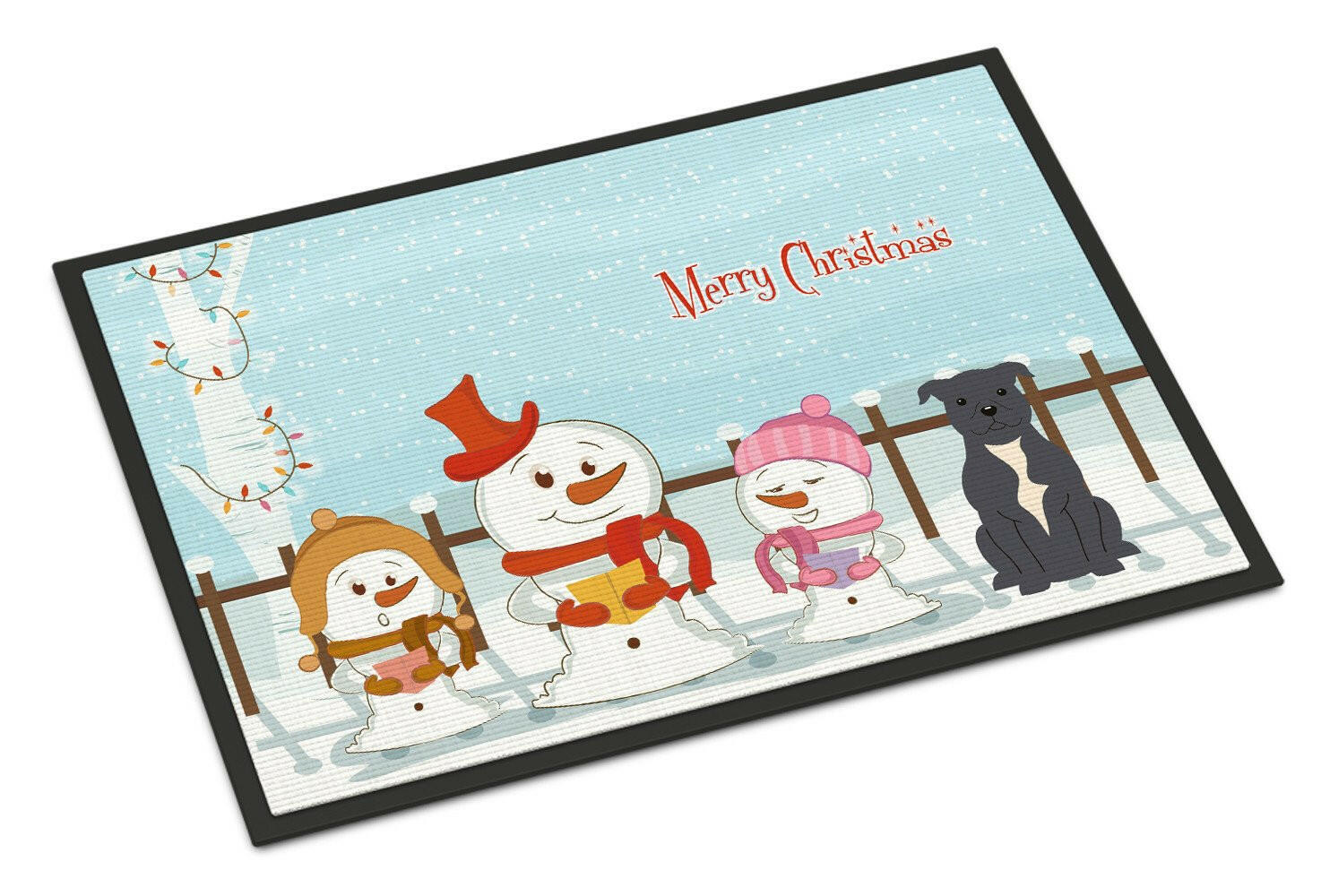 Merry Christmas Carolers Staffordshire Bull Terrier Blue Indoor or Outdoor Mat 18x27 BB2377MAT