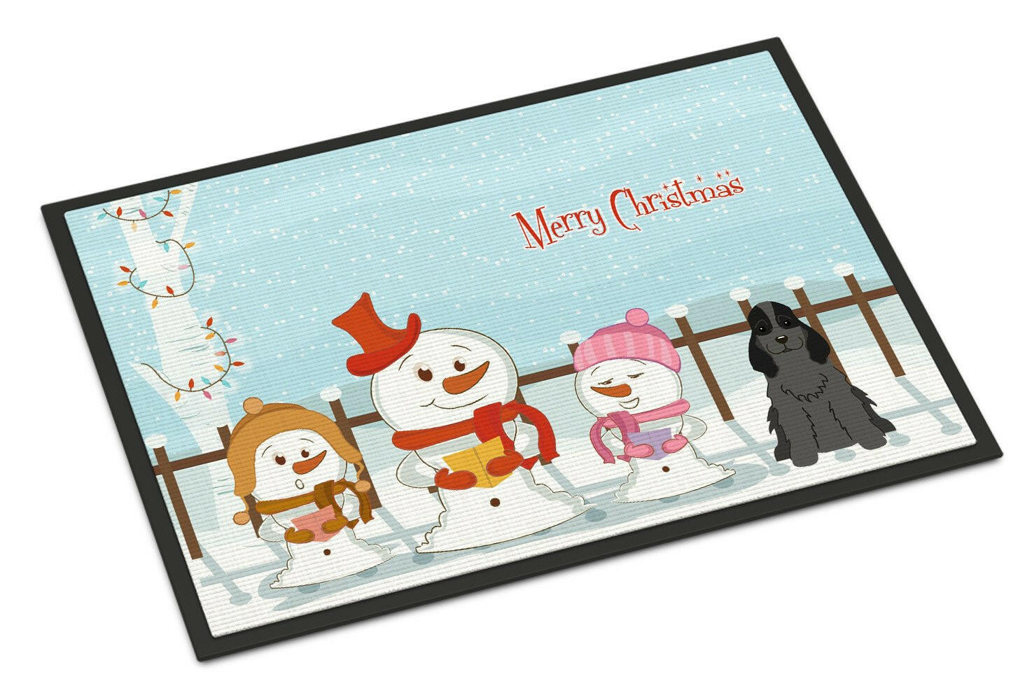 Merry Christmas Carolers Cocker Spaniel Black Indoor or Outdoor Mat 18x27 BB2423MAT