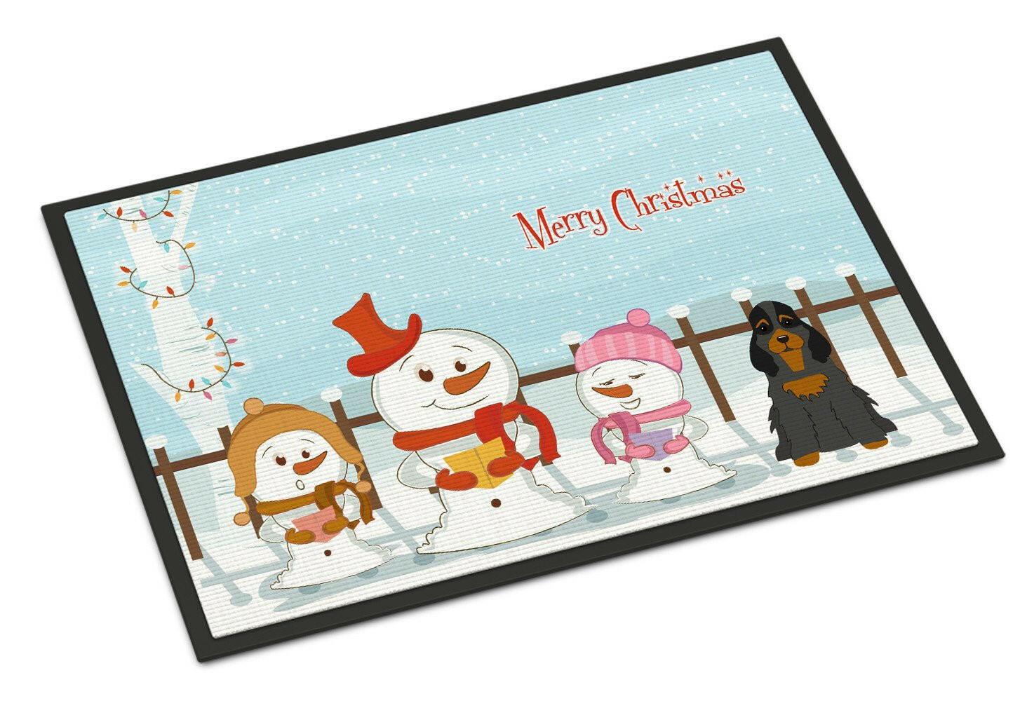 Merry Christmas Carolers Cocker Spaniel Black Tan Indoor or Outdoor Mat 18x27 BB2424MAT