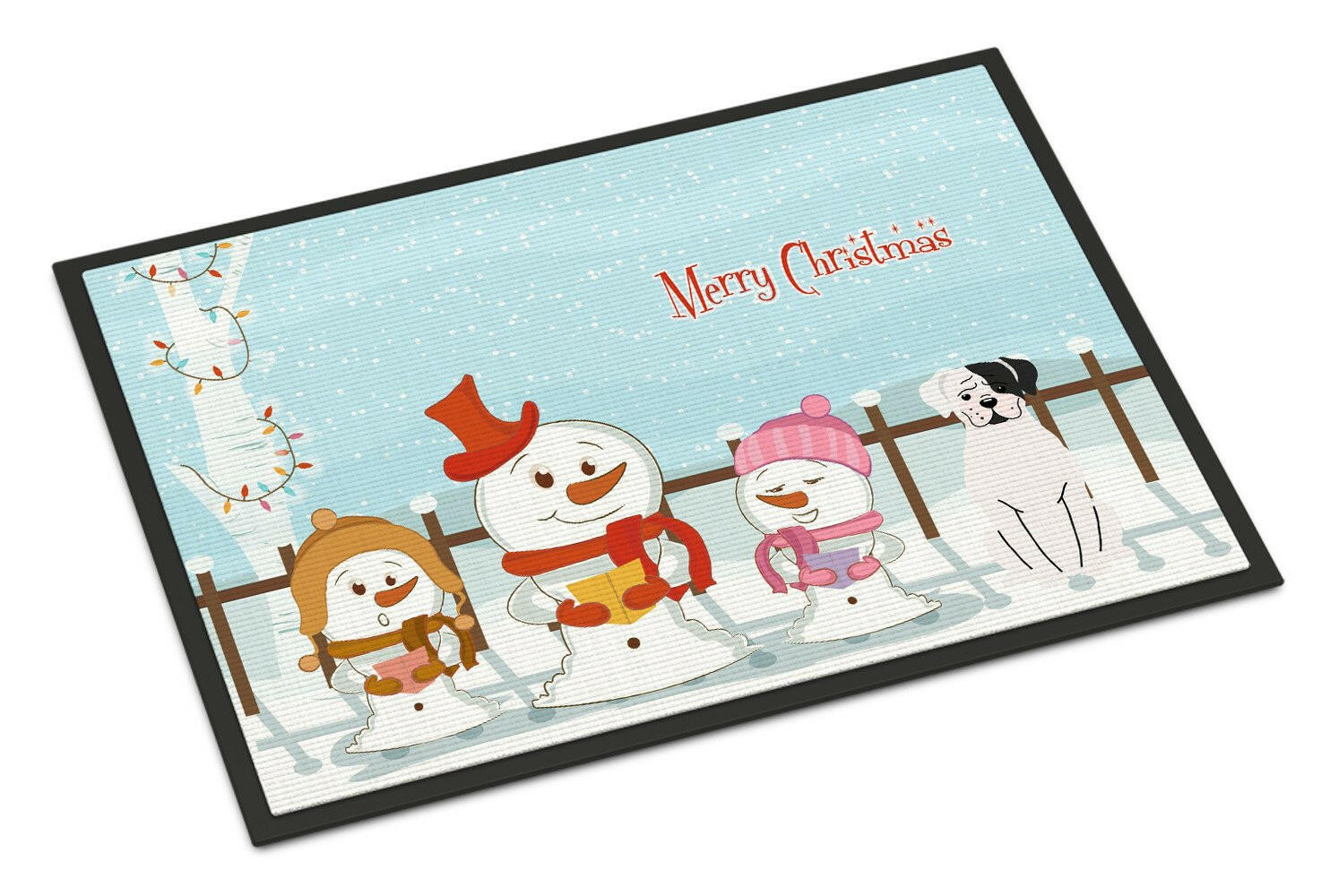 Merry Christmas Carolers White Boxer Cooper Indoor or Outdoor Mat 18x27 BB2445MAT