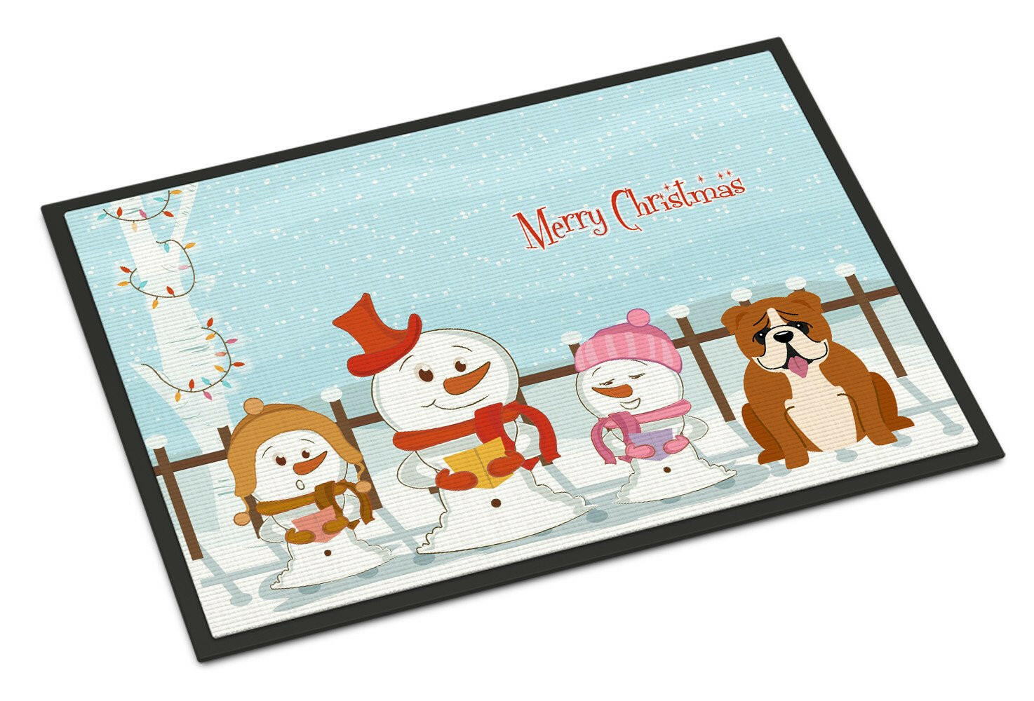 Merry Christmas Carolers English Bulldog Red White Indoor or Outdoor Mat 18x27 BB2451MAT