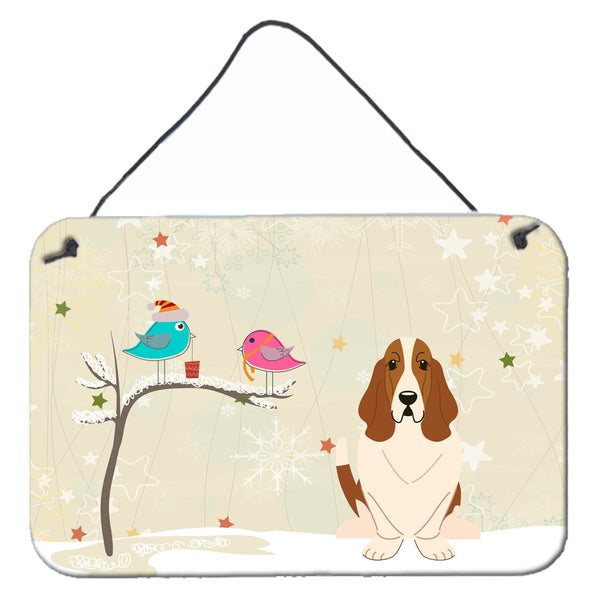 Christmas Presents between Friends Basset Hound Wall or Door Hanging Prints BB2493DS812 by Caroline's Treasures