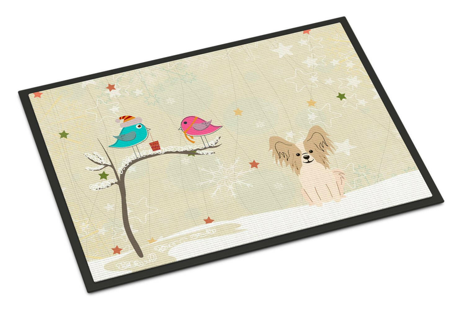 Christmas Presents between Friends Papillon Sable White Indoor or Outdoor Mat 18x27 BB2549MAT