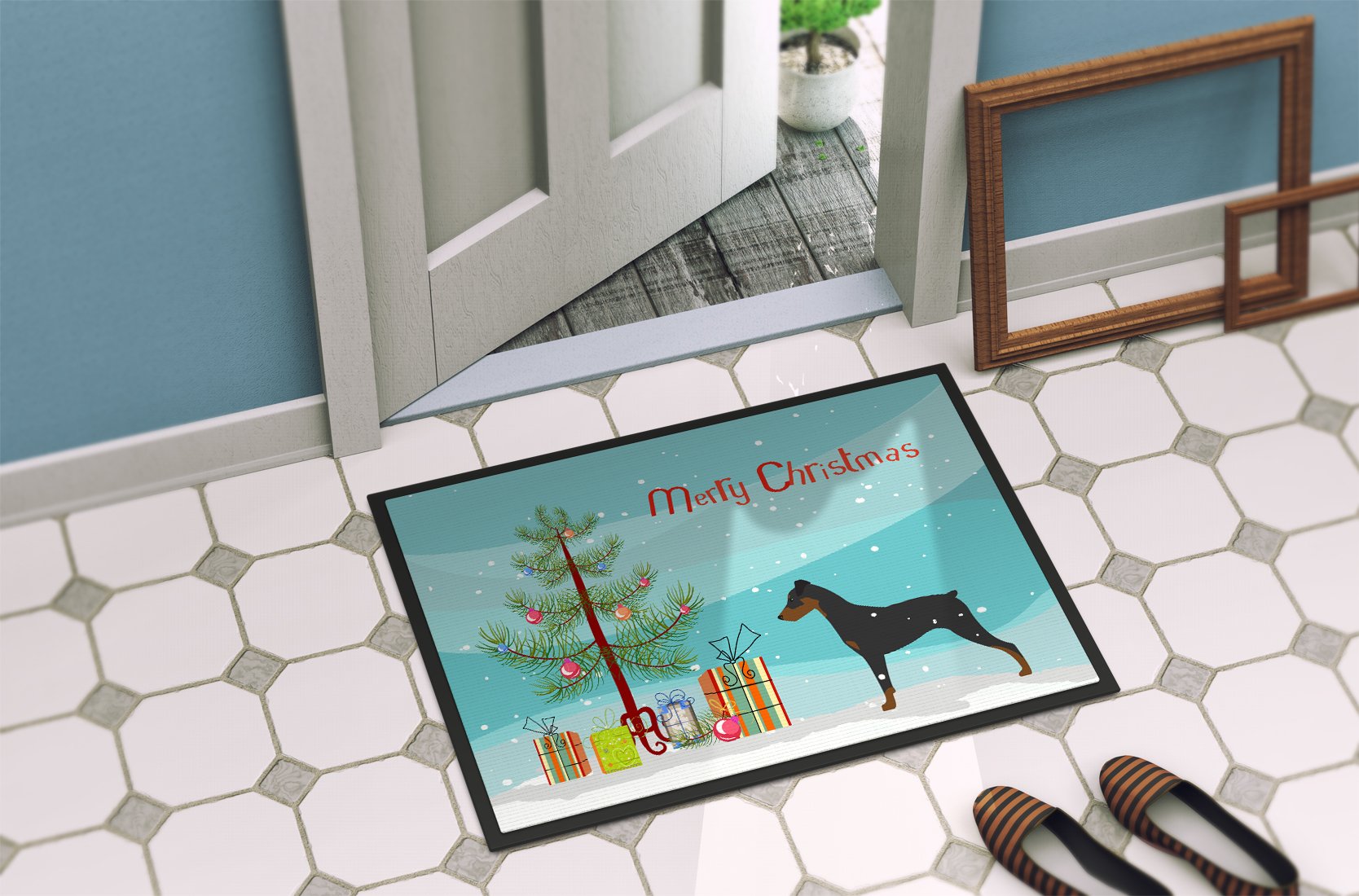 German Pinscher Merry Christmas Tree Indoor or Outdoor Mat 24x36 BB2931JMAT