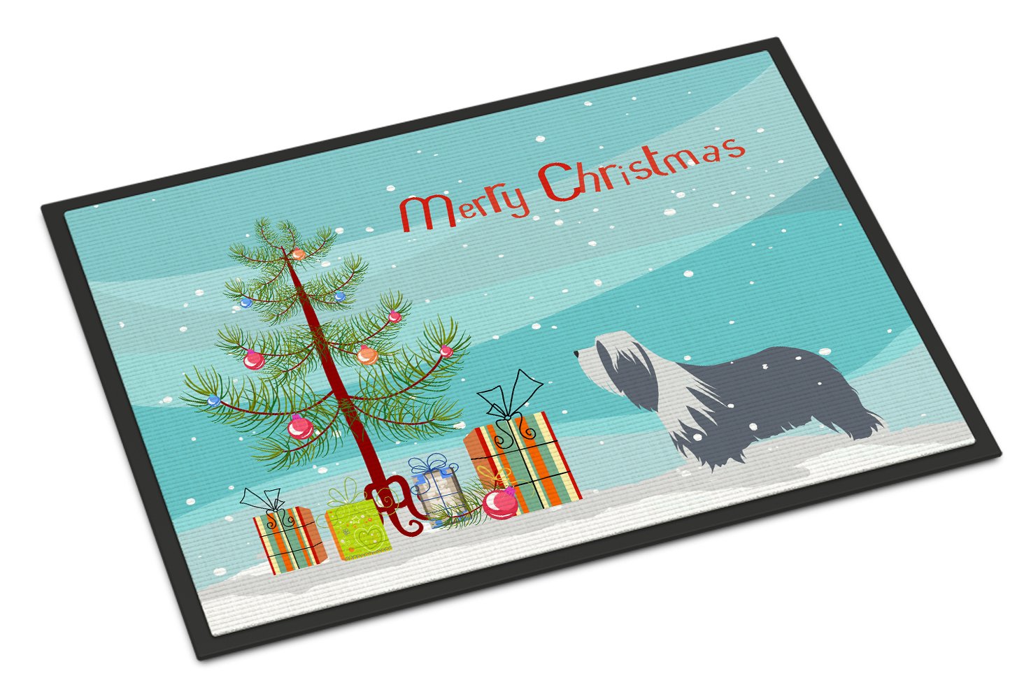 Bearded Collie Dog Merry Christmas Tree Indoor or Outdoor Mat 24x36 BB2935JMAT