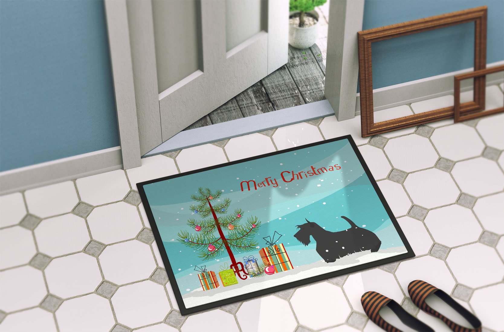 Scottish Terrier Merry Christmas Tree Indoor or Outdoor Mat 24x36 BB2987JMAT