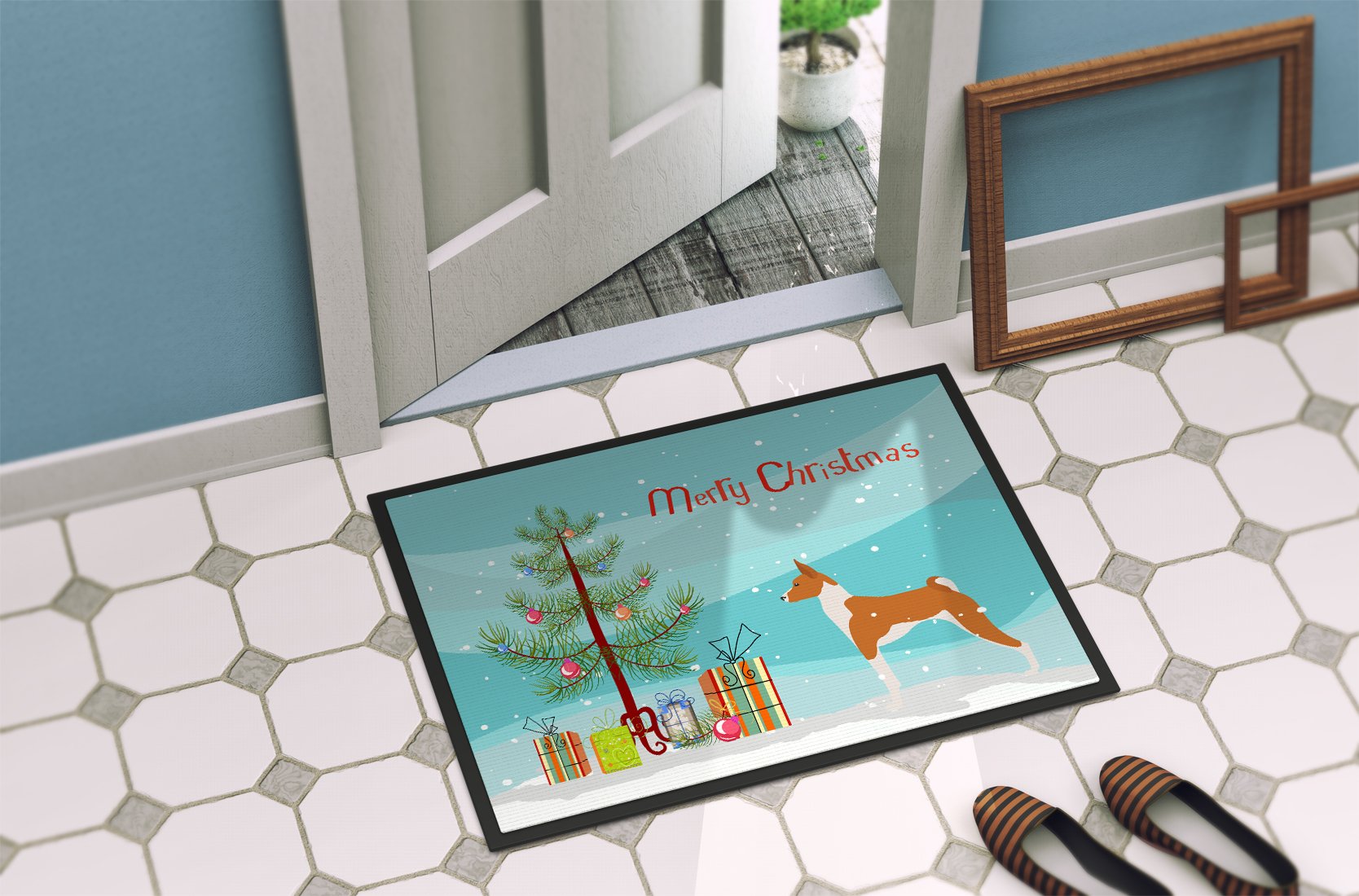 Basenji Merry Christmas Tree Indoor or Outdoor Mat 24x36 BB2992JMAT