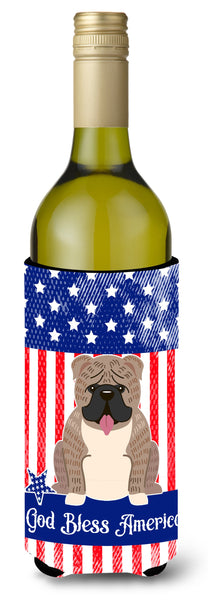 Patriotic USA English Bulldog Grey Brindle  Wine Bottle Beverge Insulator Hugger BB3121LITERK by Caroline's Treasures