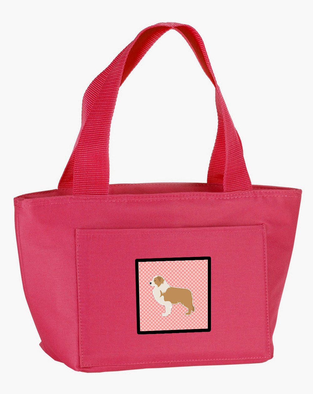 Red Border Collie Checkerboard Pink Lunch Bag BB3622PK-8808