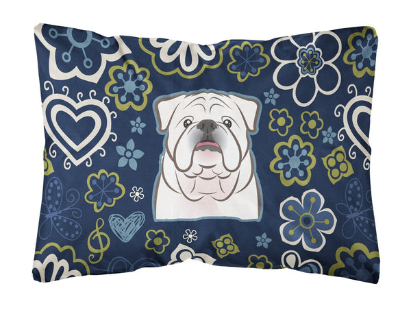 Blue Flowers White English Bulldog  Canvas Fabric Decorative Pillow BB5071PW1216 by Caroline's Treasures