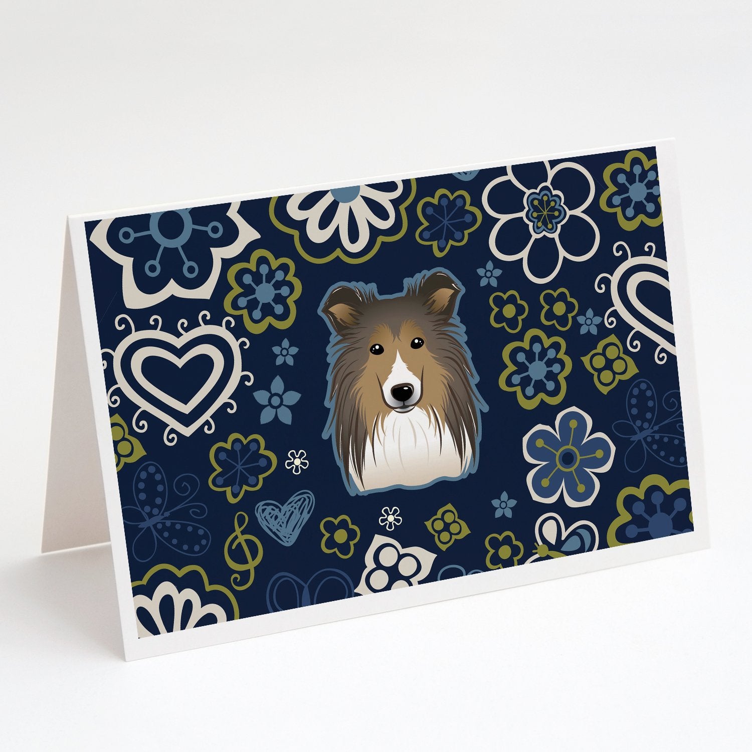 Buy+this+Blue+Flowers+Sheltie+Greeting+Cards+and+Envelopes+Pack+of+8