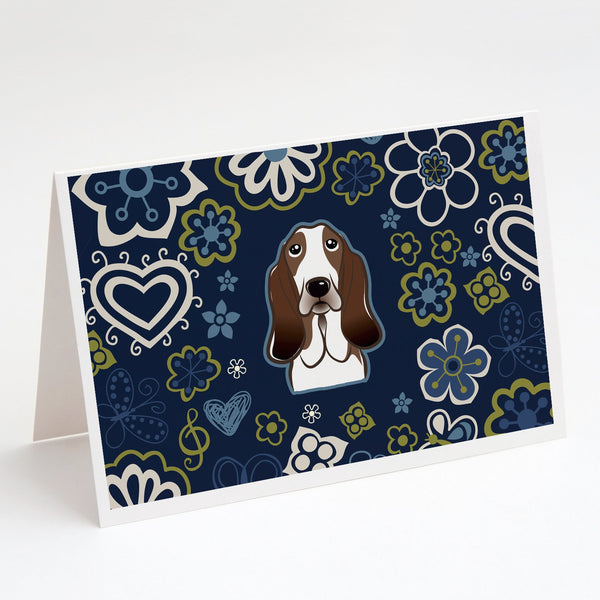 Buy this Blue Flowers Basset Hound Greeting Cards and Envelopes Pack of 8
