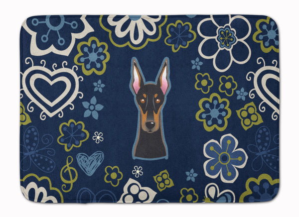 Blue Flowers Doberman Pinscher Machine Washable Memory Foam Mat BB5096RUG - the-store.com